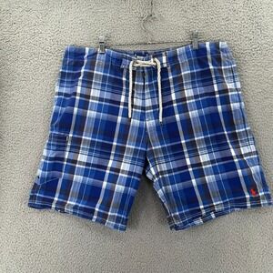 Polo Ralph Lauren Swimwear Board Shorts Blue Plaid Men 38"x9" Trunks Draw String